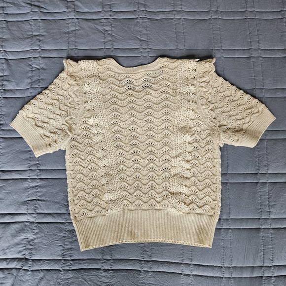 Kachel Anthropologie Shimmer Crochet  Sweater Tee Ivory Size M - Picture 8 of 11